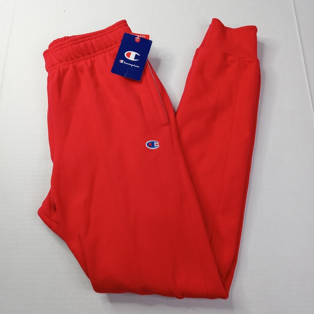Champion Joggers Men's Size S Small Scarlet Red Drawstring Pockets Powerblend
